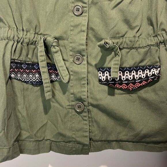 ModCloth- Olive Green Capulet Embroidered Aztec Utility Anorak Jacket- Size S - Picture 6 of 10